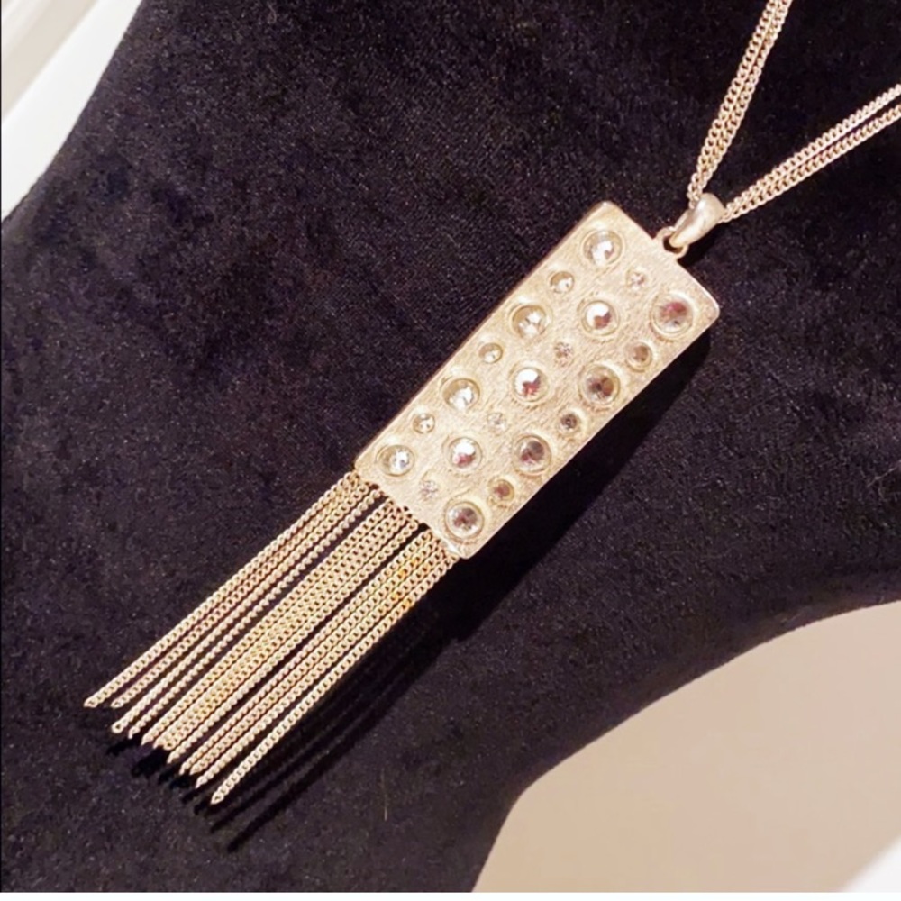 Silver & Crystal Long Necklace GUC !!!